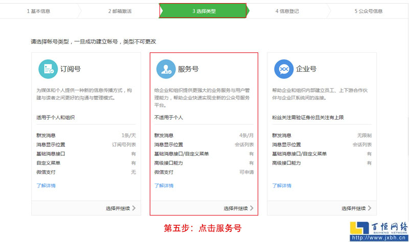 选择类型这里以服务号举例