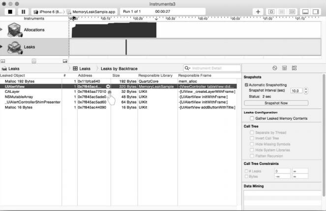 Instruments检测到的内存泄漏