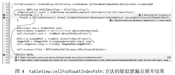 tableView:cellForRowAtIndexPath:方法的疑似泄漏点展开结果