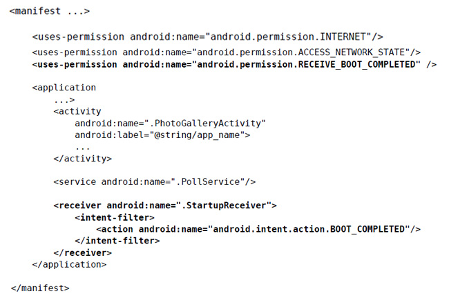 在manifest文件中添加receiver（AndroidManifest.xml）